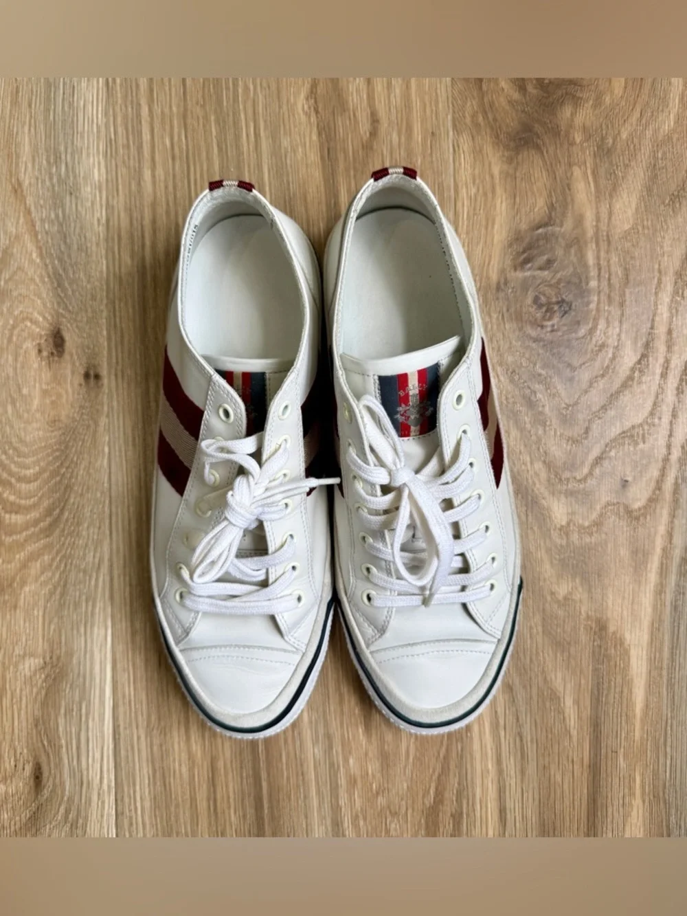 Bally Leather Low Top Sneakers Red Stripe Switzerland Size EU 8 / US 9